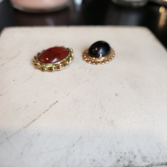 Dainty Gemstone Pendants Gold Tone Black Tiger's Eye And Carnelian - Picture 3 of 9